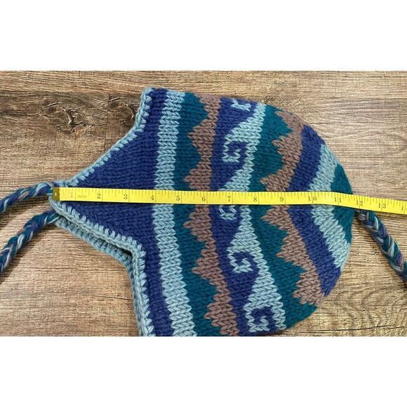 Andes Handicrafts Blue Trapper Hat Unisex Ecuador Fleece Lined 100% Wool - Picture 10 of 10